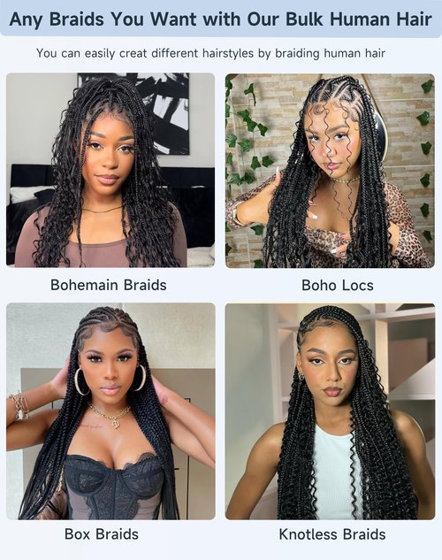 Human Braiding Hair For Boho Braids 110g Curly Boho Hair For Braiding Knotless 12A 100% Unprocessed Brazilian Virgin Hair Extensions Bulk Bohemian 4 Bundles/Pack Natural Color 16Inch