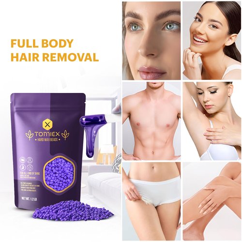 TOMIEX Wax Beads 19.2oz (1.2lb) – Hair Removal Kit with Pre & Post Wax Spray + 10 Spatulas – No Strip Needed – Gentle Formula for Sensitive Skin – For Face, Legs, Brazilian, Bikini & Body