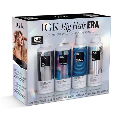 IGK Volume Kit Holiday 2025 - 4-Piece Volumizing Hair Set with Dry Volume Spray & Thickening Mousse