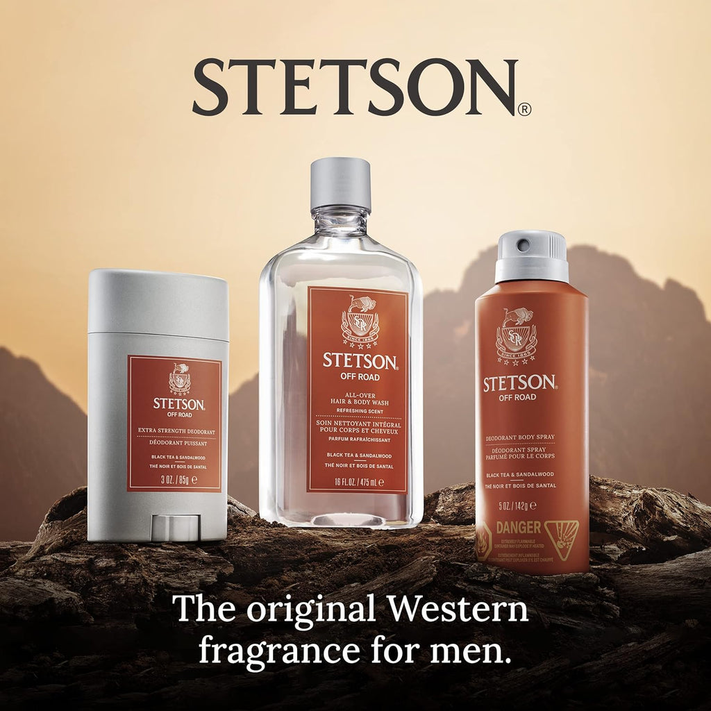 Stetson Extra Strength Men's Deodorant Stick - 3 oz Gel for Grooming Kit | 3 Pack - Off-Road Scent