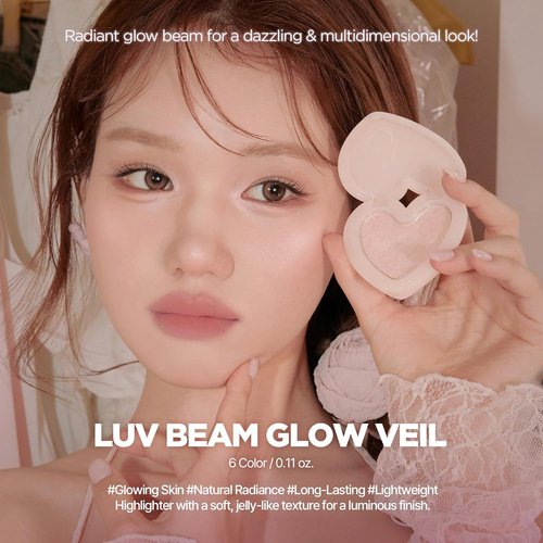 Lilybyred Luv Beam Glow Veil - Korean Heart-Shaped Highlighter for Radiant Glow, Silky & Buildable, 0.11 oz (03 Sugar Beam)