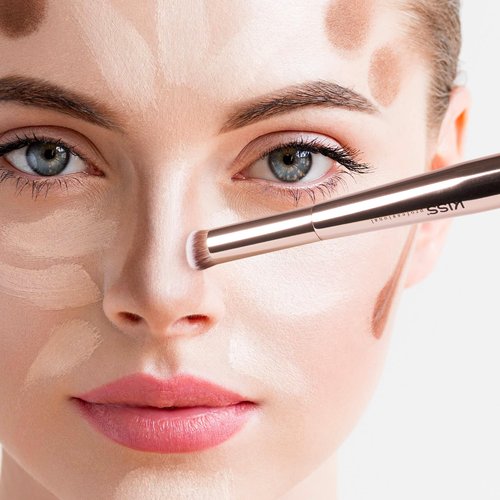 KISS NEW YORK Professional Dual Ended Complexion Brush for Blending and Even Application, Angled Sculpting Applicator for Concealer, Foundation, Setting Powder