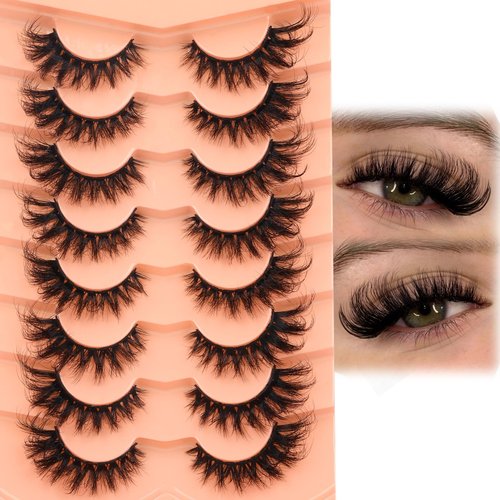 Mink Lashes Cat Eye Lashes Volume Fox Eye False Eyelashes Lashes Natural 6D D-Curly Volume Fake Eyelashes Soft Handmade Lashes that Look Like Extensions Lashes Pack
