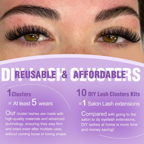 EYDEVRO Lash Clusters Kit 30D40D50D60D Lash Extension Kit Cluster Eyelash Extension Kit 10-14mm Individual Lashes Kit Cluster Lashes with Sweatproof Lash Bond and Seal Lash Tweezers