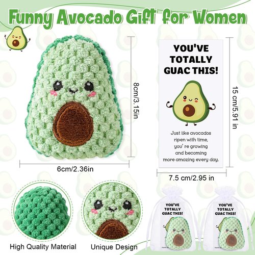 Nuogo 5 Pcs Avocado Gifts Cute Crochet Makeup Bag Coffee Mug with Positive Inspirational Card for Girl Employee Appreciation Avocado Lovers Birthday