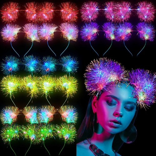 Juexica 16 Pcs Light up Cat Ears Headband with Color Change LED Cat Headband Rave Hair Accessories for New Year Party(Vivid Color)