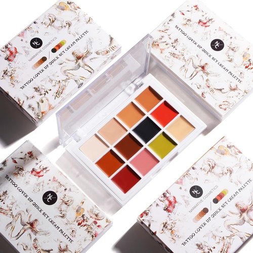 Narrative Cosmetics Tattoo Cover Up Makeup Palette | Quick-Set Waterproof Cream Concealer for Tattoos, Scars & Blemishes | Long-Lasting, Smudge-Proof Formula for All Skin Tones