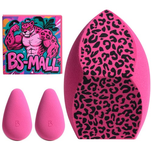 BS-MALL Dual-purpose Powder Puff & Makeup Sponge – Premium Makeup Sponge Set For Foundation, Loose Powder – Travel-friendly, Multi-purpose Portable Travel (Hot Pink Leopard print Sponge)