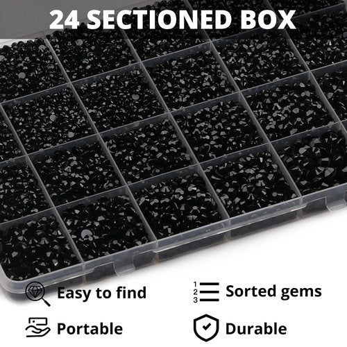 32000Pcs Black Rhinestones for Bedazzling, Black Bedazzle Gems Flatback Resin Stones Diamonds Crystal Gemstones Bedazzled Jewels Flat Back Rinestone for Crafting Clothes Clothing 2-6mm with B7000 Glue