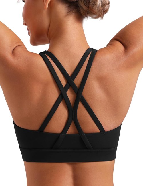 POSHDIVAH Women's Mid-Impact Sports Bra - Removable Padding & Criss Cross Back for Yoga, Running & Gym