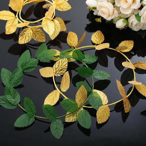Suncalla 40 Pcs Greek Headband for Toga Party, 7.28 Inch Gold and Green Laurel Wreath Headbands, Greek Roman Goddess Headbands, Golden Leaf Crown Headpiece for Women, Toga Party Decor and Photo Props