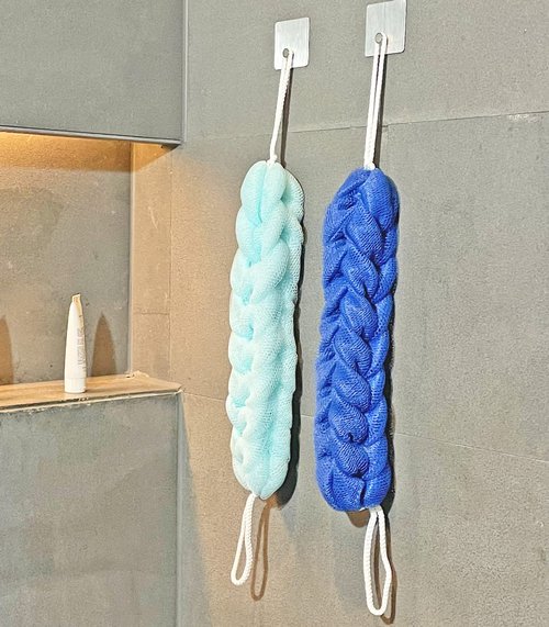 Long Stretch Back Sponge with Rope Handles Back Scrubber Bath Shower Mesh Sponge Exfoliating Body Scrub Stretch Braided Loofah for Men and Women(2-Pack,Blue Green)