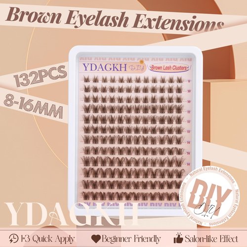 Brown Lash Clusters Natural Eyelash Clusters Invisible Band Wispy Lash Extension 8-16mm D Curly Cluster Eyelash Extensions Clear Band Individual Clusters Lashes DIY Volume Dark Brown Eyelash Extension