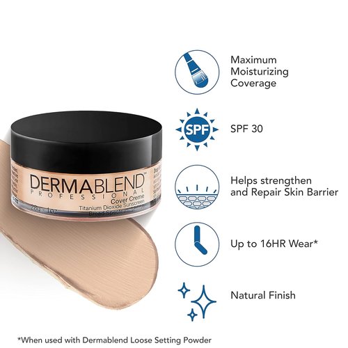 Dermablend Cover Crème Foundation - Full Coverage Hydrating Makeup with SPF 30 | 1 OZ