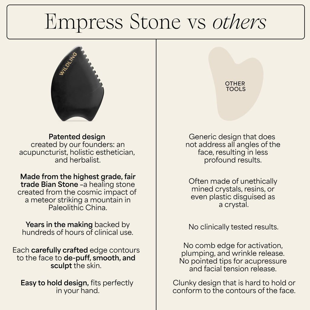 WILDLING Empress Stone Gua Sha Facial Stone I Facial Massage Stone to Lift, Plump, Tone + Sculpt I Patented Design Crafted with 100% Authentic Bian Stone