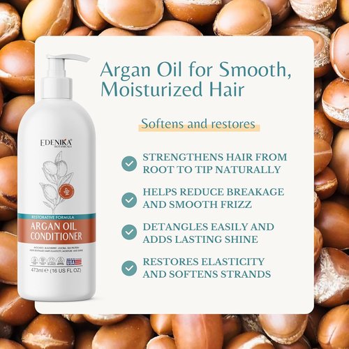 Edenika Botanicals Argan Oil Conditioner - Restorative & Smoothing Formula | 16 fl oz, Vegan & Sulfate-Free