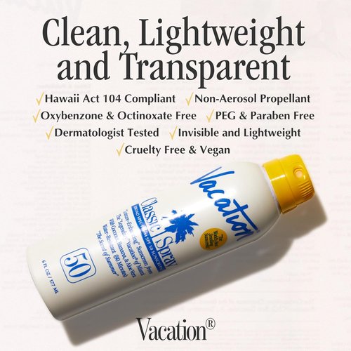Vacation Classic Sunscreen Spray SPF 50 - Water-Resistant & Lightweight | 6 Fl. Oz. - Vegan & Dermatologist-Tested