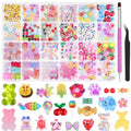 320Pcs Candy Nail Charms Kit, Cute Animal & Sweet 3D Nail Charms for Acrylic Nails Cartoon Gummy Bear Candy Lollipop Bee Fruit for Nail Art, DIY Craft with Tweezer and Pickup Brush