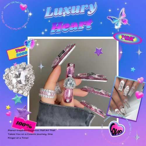 Pizadix 105 Pcs 3D Silver Nail Charms Y2K with Versatile Elements: Dollars, Crosses, Bows, Butterflies,Hearts Rhinestones, 3D Planets and Stars for Nail Art Decoration