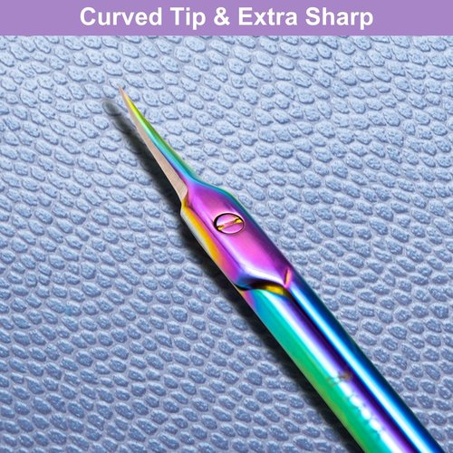 Cuticle Scissors with Cuticle Pushers, Extra Fine Curved Blade, 3in1 Professional Cuticle Tools Set, Nail Cuticle Trimmer Set, Manicure Kit, Pedicure Kit, Yaya Nails Cuticle Tool Kit (Rainbow)