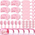 Daifunli 36 Pieces Spa Sleepover Party Favors for Woman 6 Pcs Spa Headband 6 Eye Mask 6 Velvet Scrunchies 6 Pcs Wristband 6 Hair Brush 6 Cosmetic Bags for Adult Slumber Party Gift(Pink)