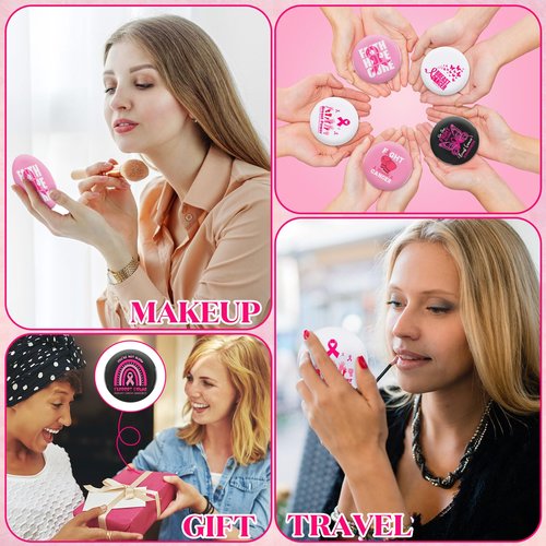 Soaoo 60 Pcs Breast Cancer Awareness Gifts for Women Pink Ribbon Pocket Mirror Bulk Round Portable Compact Mirror 2.68 Inch Makeup Mini Mirror Breast Cancer Awareness Accessories for Women