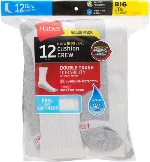 Hanes Men's Double Tough Socks - Moisture-Wicking Crew & Ankle Socks | Black & White Multi-Packs