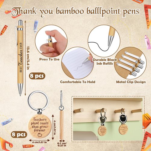 Fulmoon 40 Pcs Teacher Appreciation Gifts Teacher Valentines Gifts Bulk Socks Makeup Bags Keychains Motivational Notebooks Ballpoints(Wood Color,Teach Love Inspire)