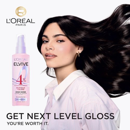 L'Oreal Paris Elvive Glycolic + Gloss Leave-In Hair Serum - Smooth Dull Hair to High-Shine | 4.4 Fl Oz