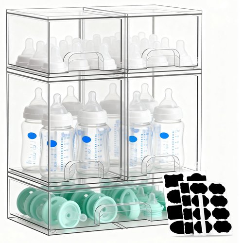 Lufstd Stackable Storage Drawers Set of 5, Baby Bottle Organizer, Clear Multipurpose Storage for Countertop - Organize Kitchen, Vanity, Bathroom Cabinet & Pantry Supplies