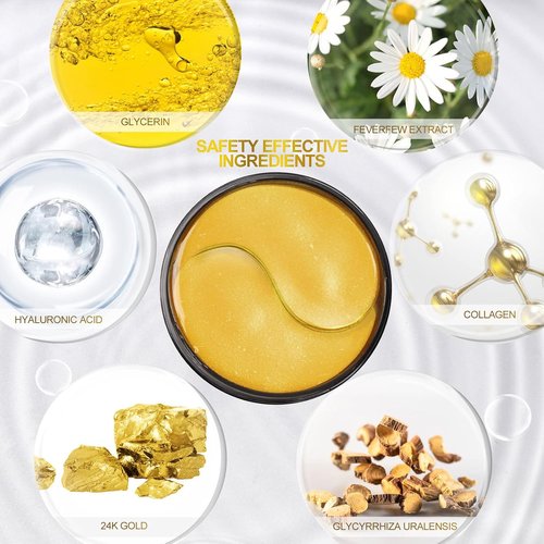 Fivewan 24K Gold Under Eye Patches - 60 Pcs Anti-Aging Collagen Masks for Dark Circles & Puffiness