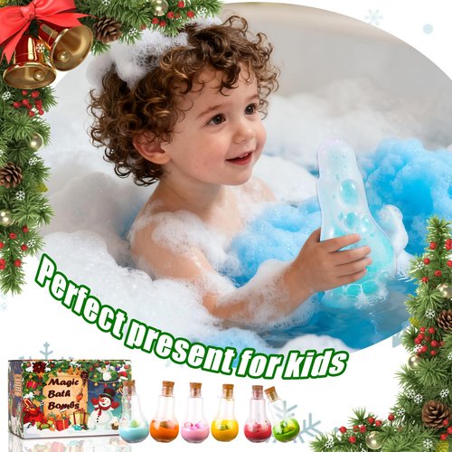 Magic Potion Bubble Bath Bombs for Kids with Bead Bracelets, Rich in Natural Essential Oils, Fun Science Kit for Toddlers Ages 3-12, Birthday, Christmas 6 Pack Bath Bomb Potions Gift for Boy and Girl