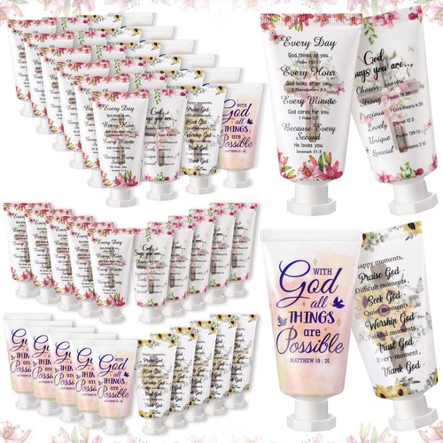 48 Pcs Christian Hand Cream Bulk Gifts for Women Bible Verse Mini Hand Lotion Scripture Travel Lotion for Dry Cracked Christian Religious Gifts Bulk for Mom Women Teacher Wedding Favors (Cross Style)