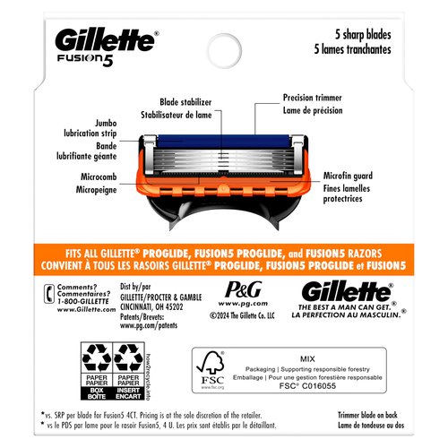 Gillette Fusion5 Razor Blade Refills for men- 12 Count – 5-Bladed with Lubrication Strip and Precision Trimmer