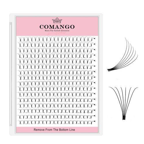 CoMango Premade Fans Eyelash Extensions 320 Fans 6D/10D 0.07 Thickness C/D Curl Short Stem Flat Base Premade Fans Russian Volume Lash Extensions (320Fans-6D-0.07-C-10mm)