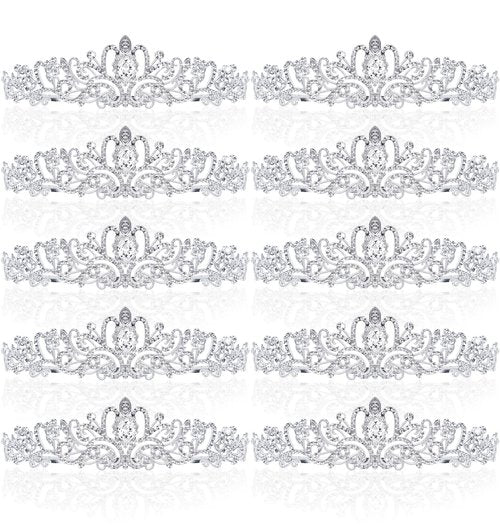 BBTO 10 Pcs Crystal Tiara and Crowns for Women Girls Princess Rhinestone Crown Queen Headbands with Combs Bride Tiaras for Christmas Birthday Party Gifts Wedding Prom Hair Accessories(Silver)