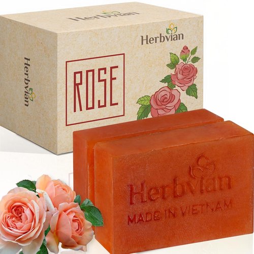 Skiennix Rose Herbal Soap Bars - Moisturizing Bath & Face Cleanser | 2 Pcs with Cymbopogon Martinii Scent