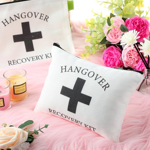 Honeydak 12 Pcs Recovery Kit Bags for Her Bachelor Party Favor Wedding Emergency Kit Makeup Bag for Bride Women Bachelorette Bridal Shower Pouches Decorations Friends Sister Gifts(Black Cross)