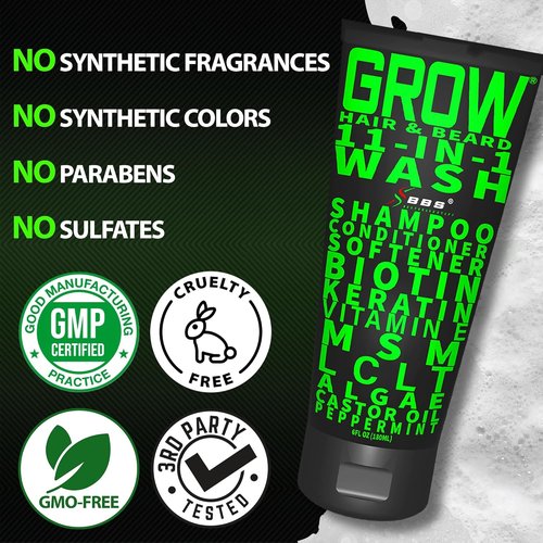 Beard Wash Shampoo & Conditioner 11-in-1 by [Brand Name] - Promotes Thicker Hair & Beard Growth with Biotin, Castor Oil, Peppermint & Keratin