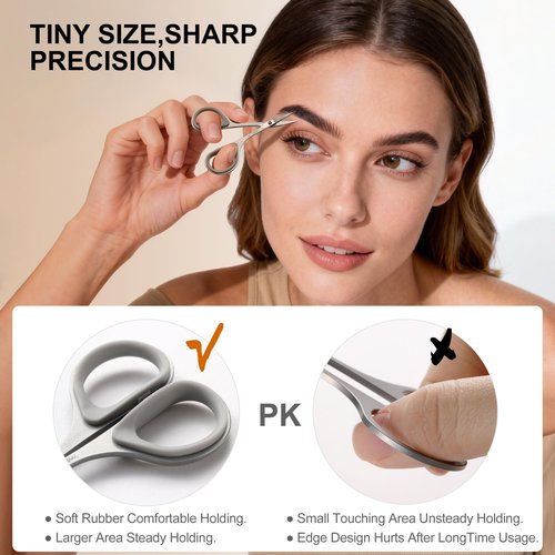 PAFASON High Precision Manicure Scissor Set, 2 PC Multi-Purpose Curved and Straight Cuticle Beauty Grooming Tool for Eyelash, Eyebrow Nail Dry Skin,Stainless Steel, Safety Cases