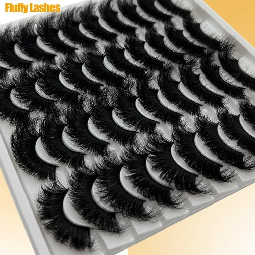 loladook Mink Lashes Fluffy 3D Volume Dramatic Lashes Faux Mink 25mm Big Long Cat Eye Full Strip Eyelashes Pack Wispy 20mm False Eyelashes Bulk