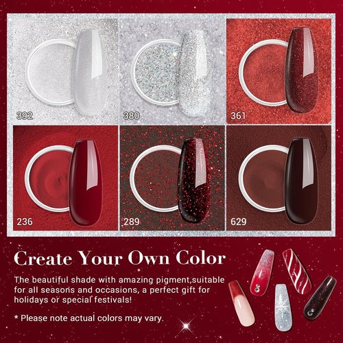 AZUREBEAUTY Dip Powder Set - 6 Burgundy Red Colors for DIY Nail Art | No Lamp Needed, Perfect Gift for Women