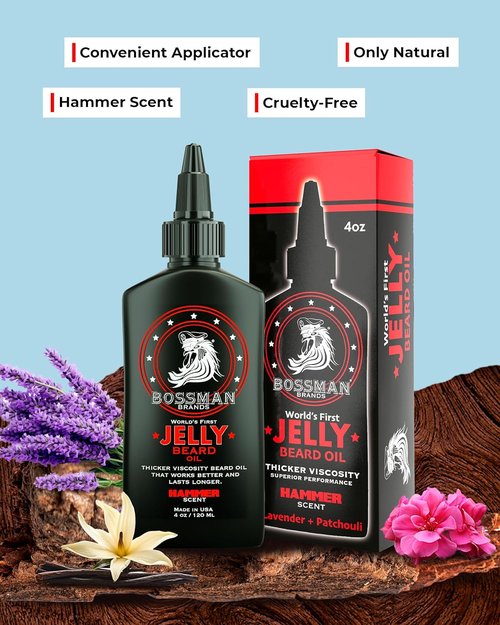 Bossman Jelly Beard Oil - Softens & Moisturizes for Men | 4 oz Hammer Scent with Natural Ingredients