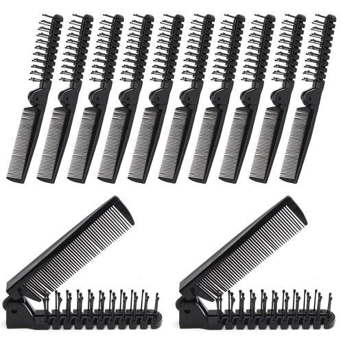 Skiennix Portable Travel Folding Hair Comb - Mini Pocket Anti-Static Brush for Men & Women | 12 Pcs Black