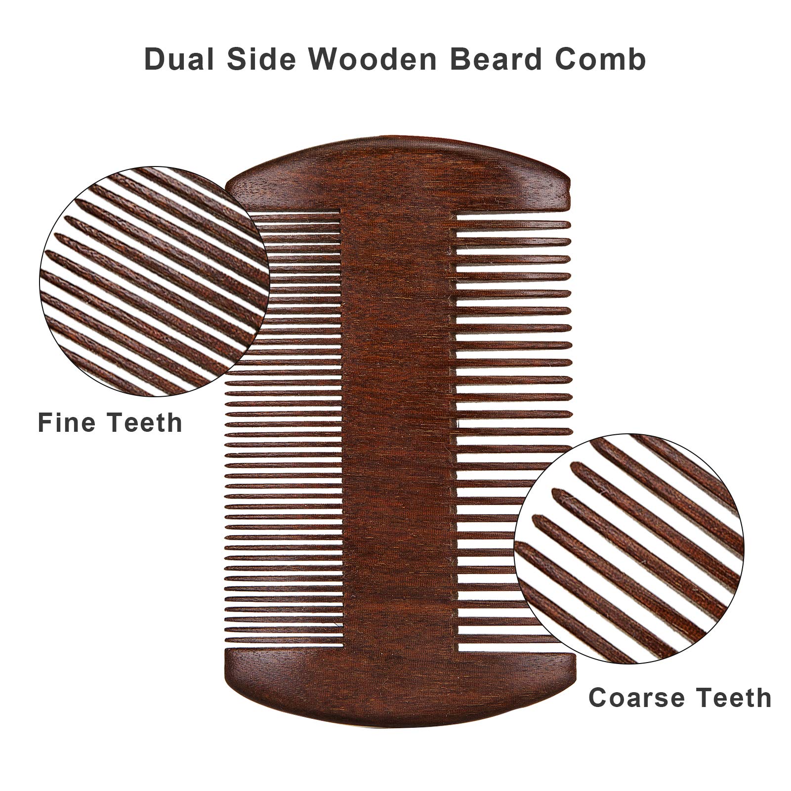 Wooden Beard Comb with Carrying Pouch - Top Pocket Combs Kit for Men - Perfect for Beard, Head hair, Mustache-Dry Use with Balms and Oils - Fine and Coarse Teeth