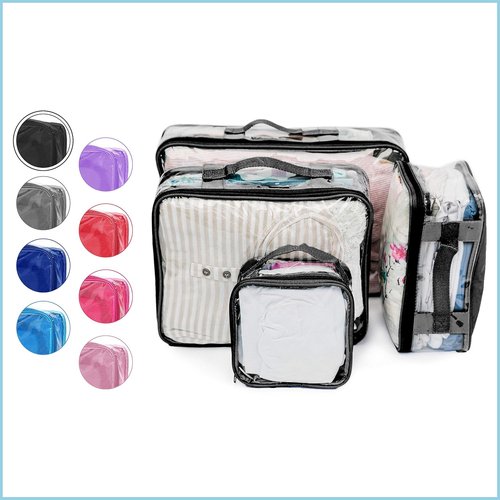 Skiennix Clear Packing Cubes - Set of 4 Premium PVC Storage Bags for 7-10 Days of Clothes