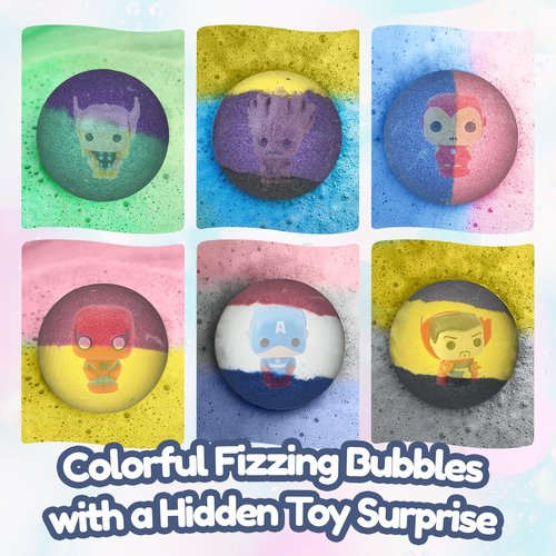 EvolutionUSA 6pc Epic Superhero Bath Bombs for Kids – Childrens Super Hero Bath Bombs with Toy, Organic Bathbomb with Surprise, Fizzy Superhero Bath Balls, Lush Bathbombs Easter, Valentines, Birthday