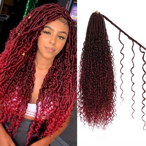 Haftaluv Boho Faux Locs Crochet Hair 9 Packs Long Goddess locs 24 Inch Boho Soft Locs With Curly Ends Pre Looped Bohemian River Loc Crochet Hair For Women (24 inch,TBUG)