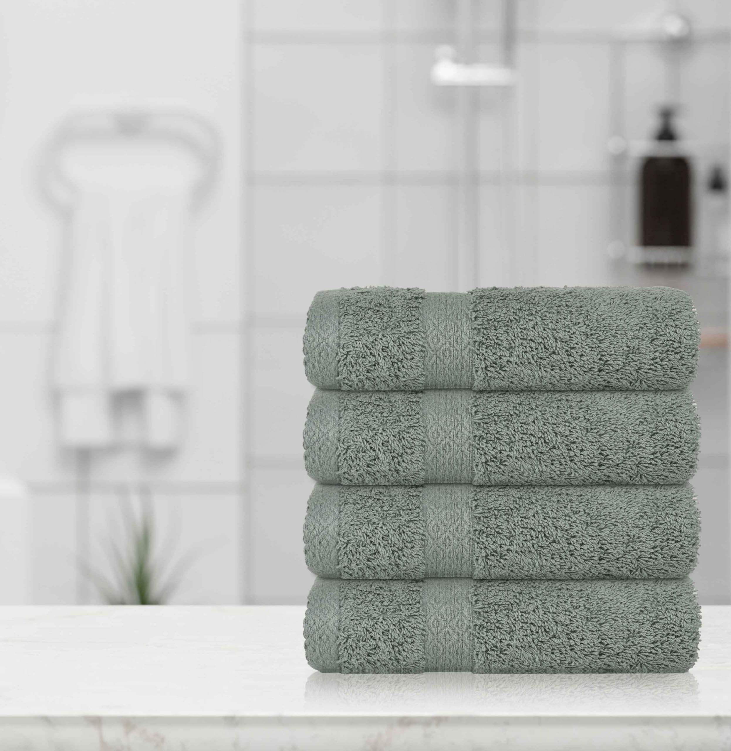 YRALY Premium Turkish Cotton Washcloths (4 Pack) Hotel Quality Ultra Soft & Absorbent Towels for Face, Hand, Kitchen & Cleaning – Sage Green