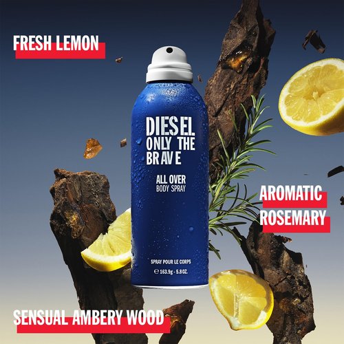 Diesel Only The Brave Body Spray for Men - Fougere Scent with Lemon, Rosemary & Ambery Wood | 6.8 Fl. Oz.